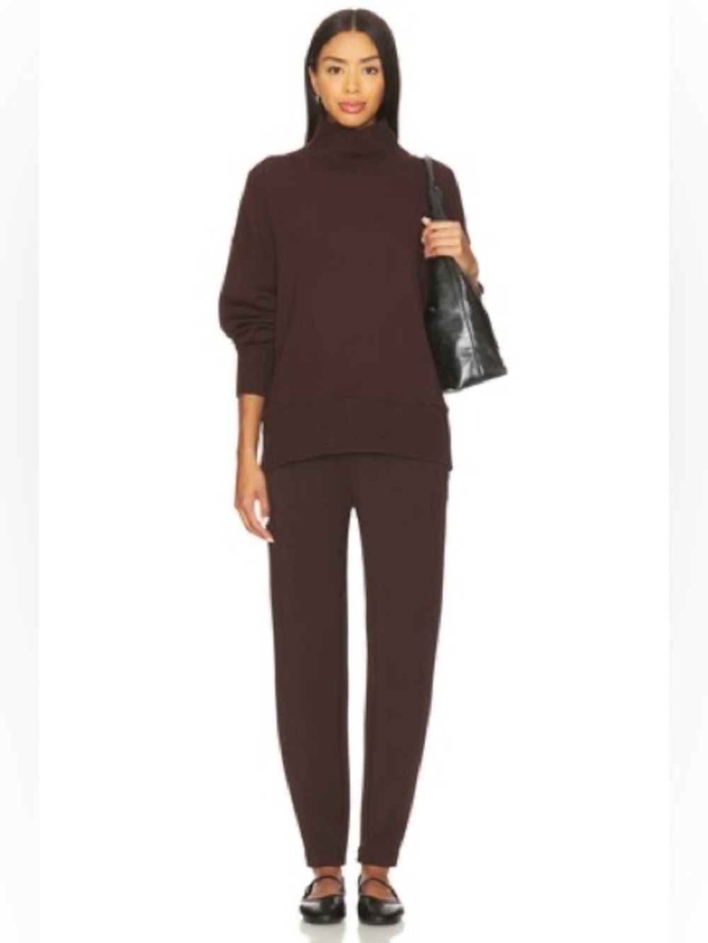 Varley Chocolate Brown Wide-Leg Lounge Pants pullover set doublesoft xs relaxed - Picture 12 of 16